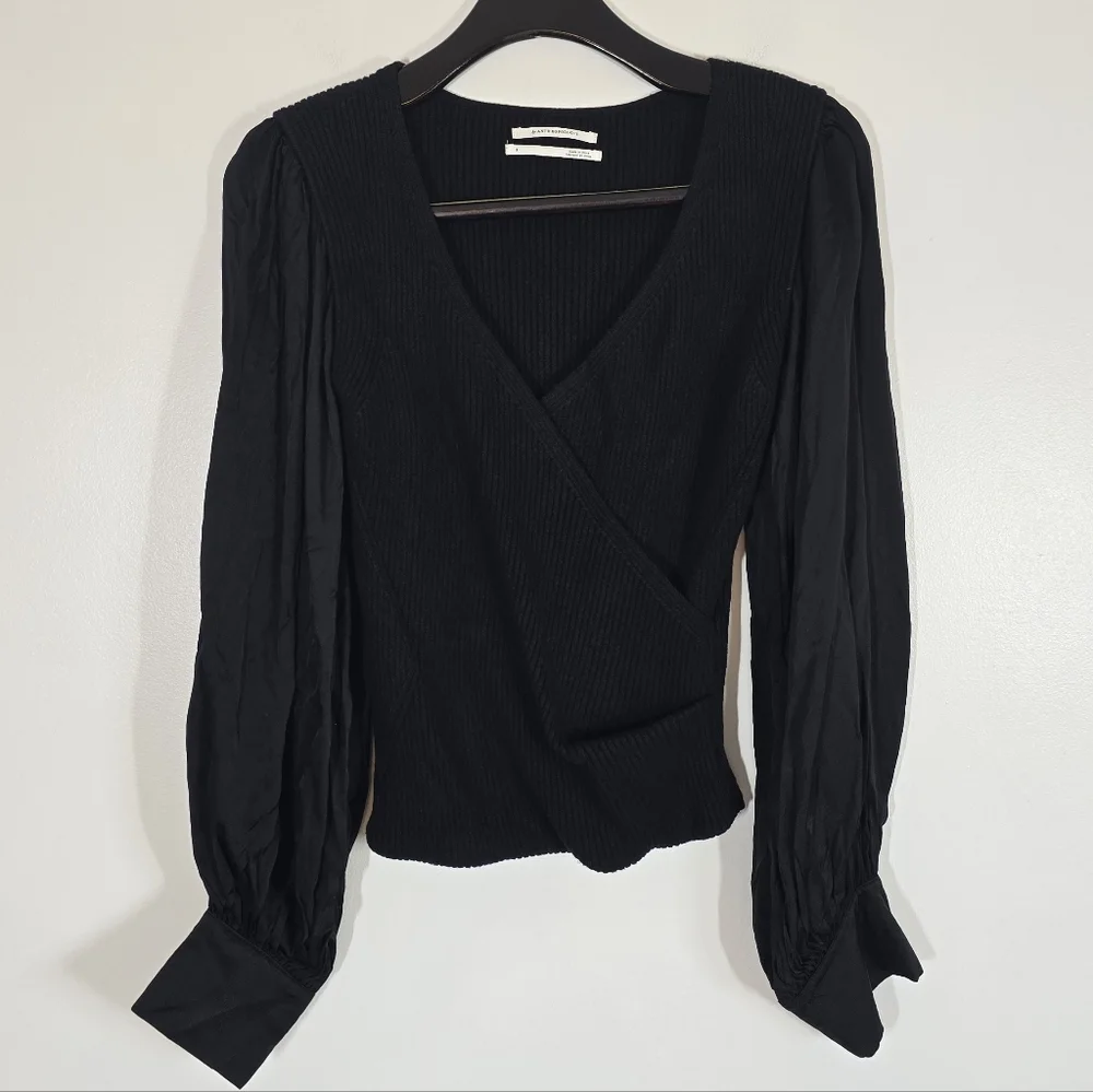 Anthropologie Twofer Faux Wrap Sweater Small Black